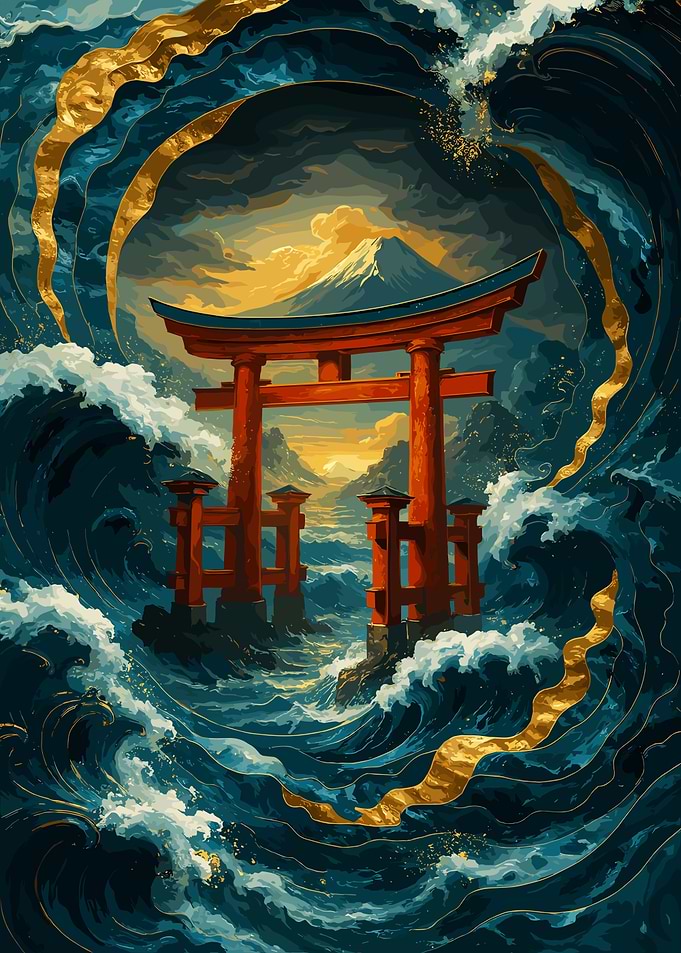 Torii Gate and Mount Fuji Art