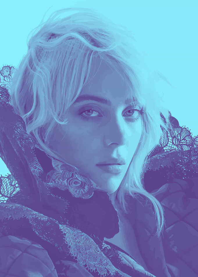Billie Eilish Portrait in Blue Tones