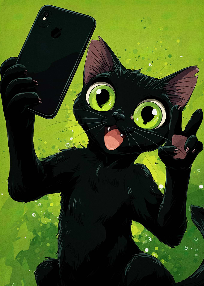 Black Cat Selfie with Peace Sign