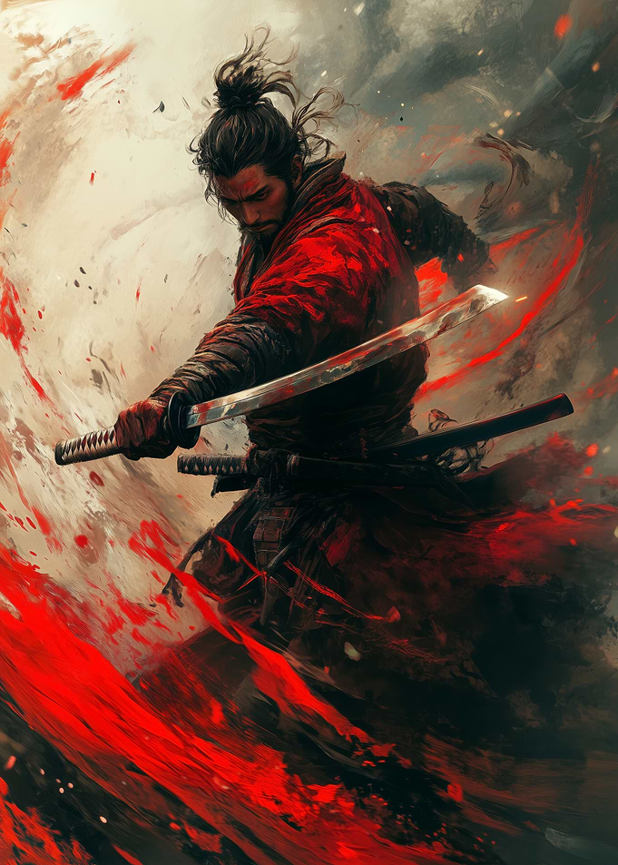 Samurai Warrior with Katana in Action