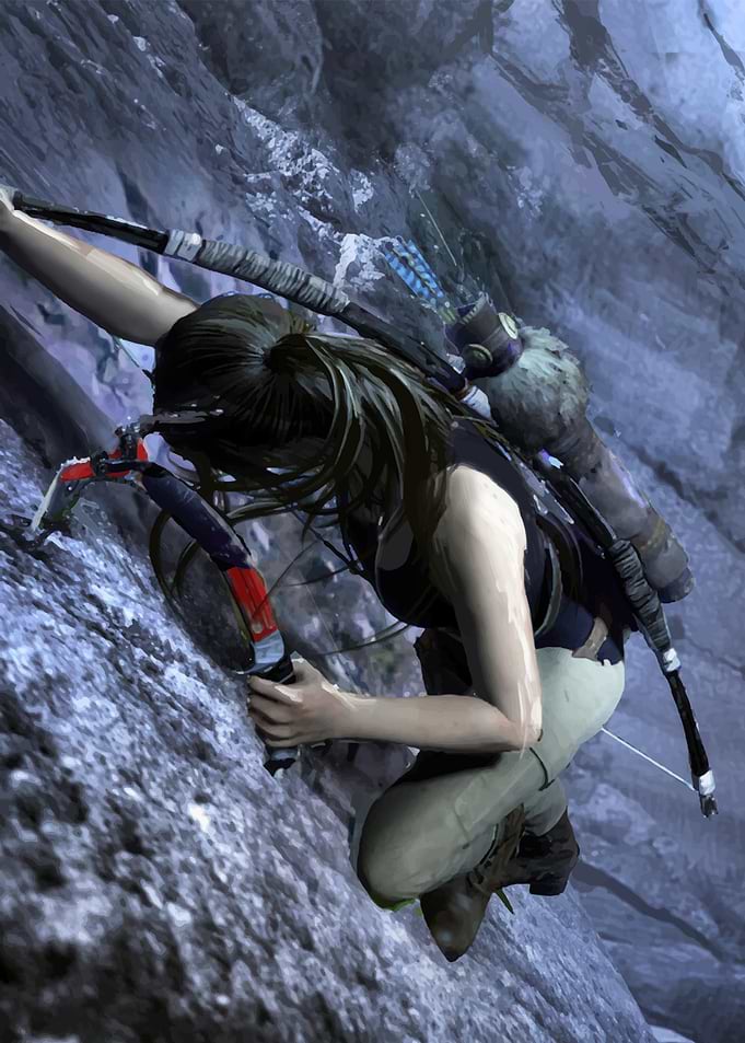 Lara Croft Climbing a Mountain