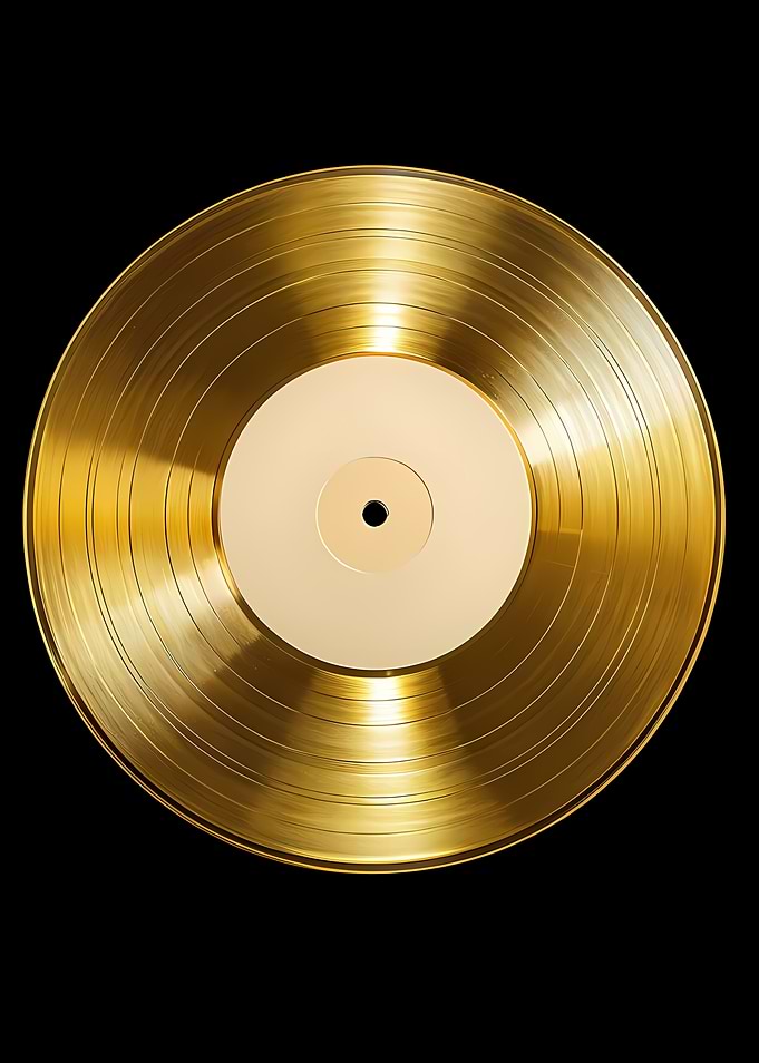 Golden Vinyl Record on Black Background