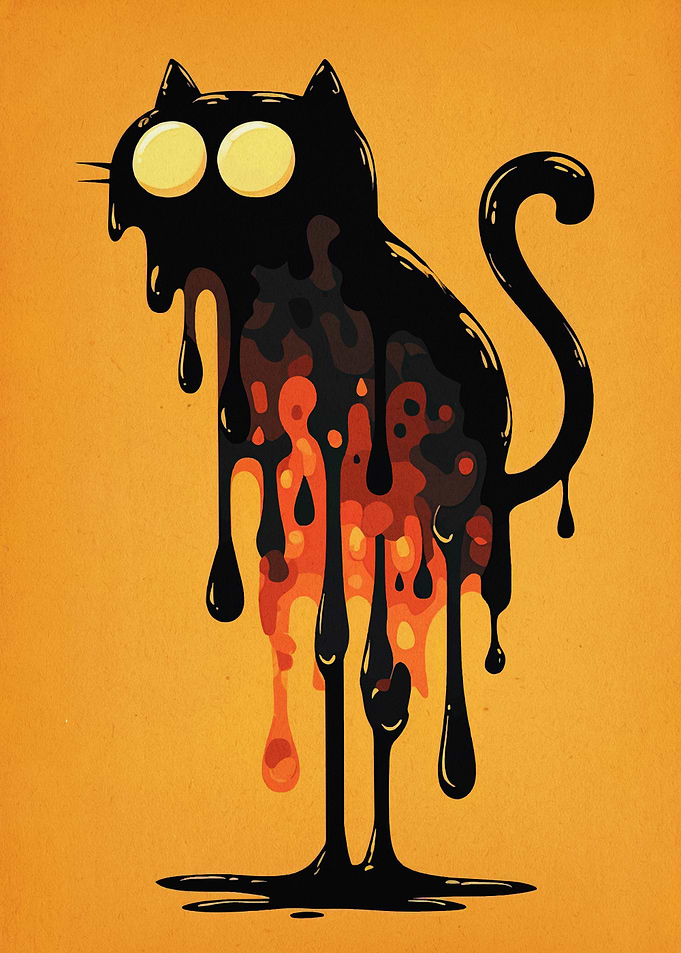 Melting Black Cat Illustration