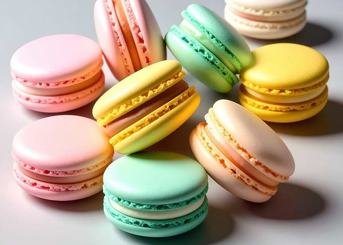 Colorful Macarons on Light Background