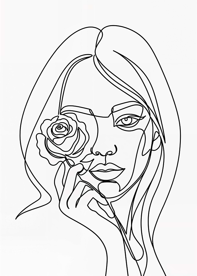 Woman with Rose Line Art
