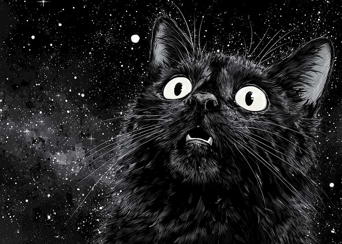 Surprised Black Cat in Space
