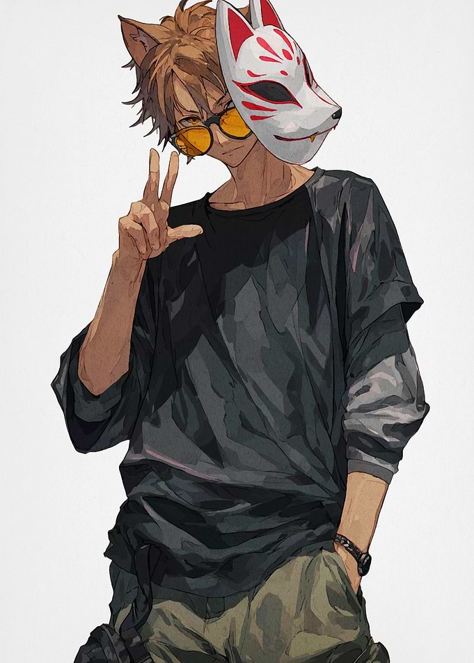 Anime Boy with Fox Mask and Ears