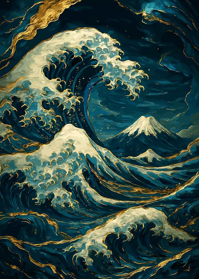 Great Wave with Mountain Painting