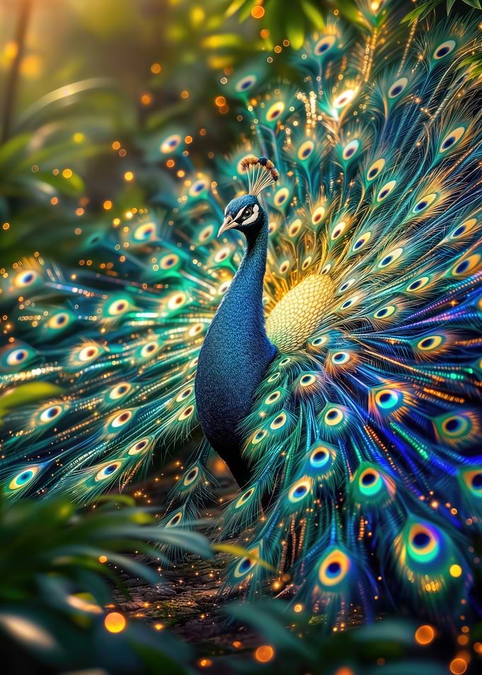 Majestic Peacock Displaying Feathers