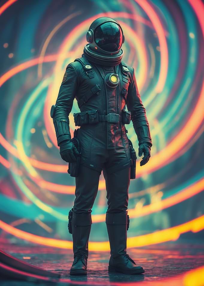 Neon Voyager — Futuristic Astronaut in Neon Spiral