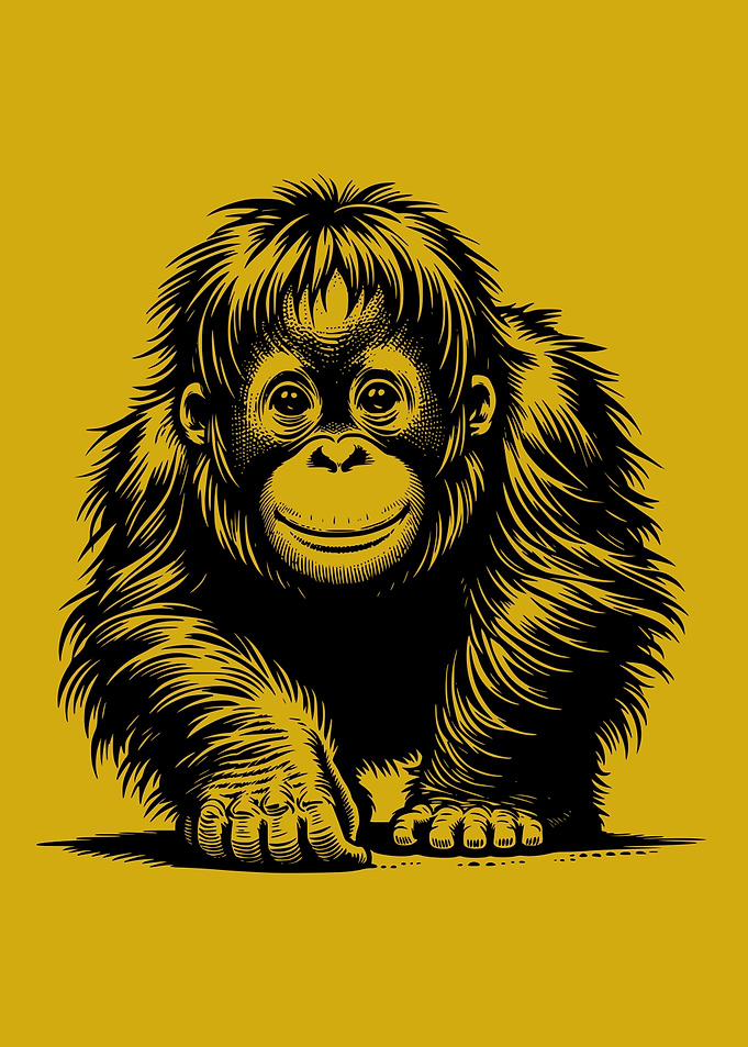 Cute Orangutan Illustration on Gold Background