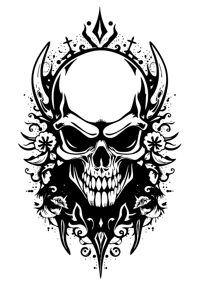 Ornate Skull Black and White Art