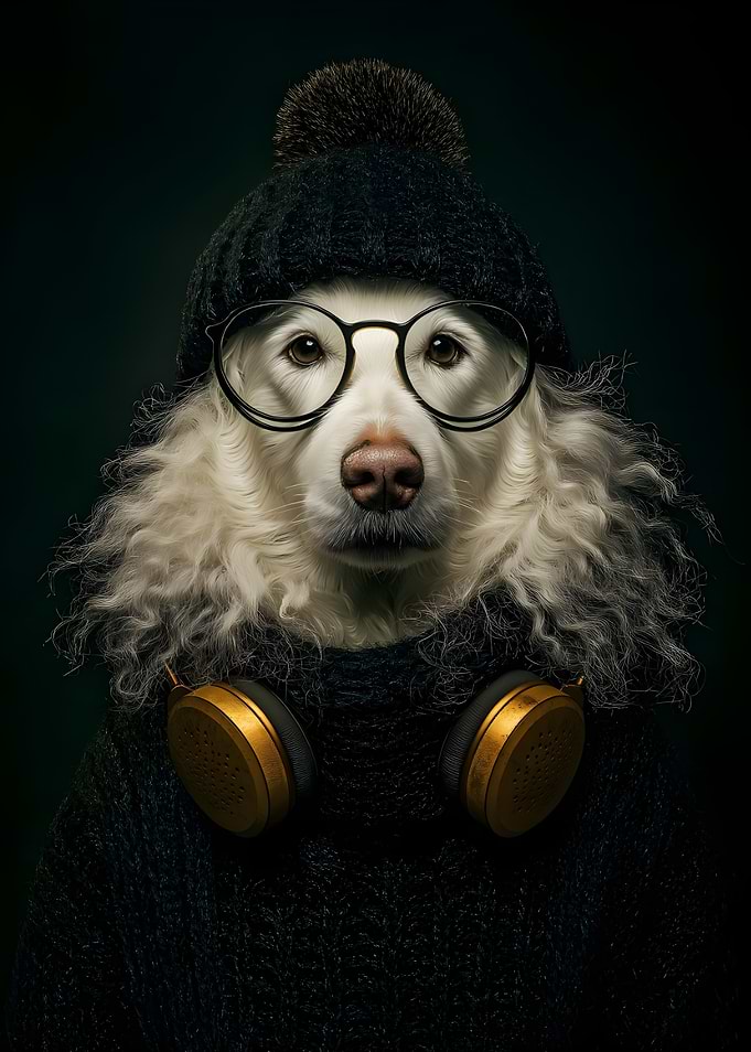 Dog with Glasses and Headphones