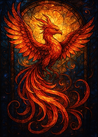 Fiery Phoenix Stained Glass Art