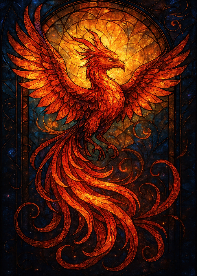 Fiery Phoenix Stained Glass Art