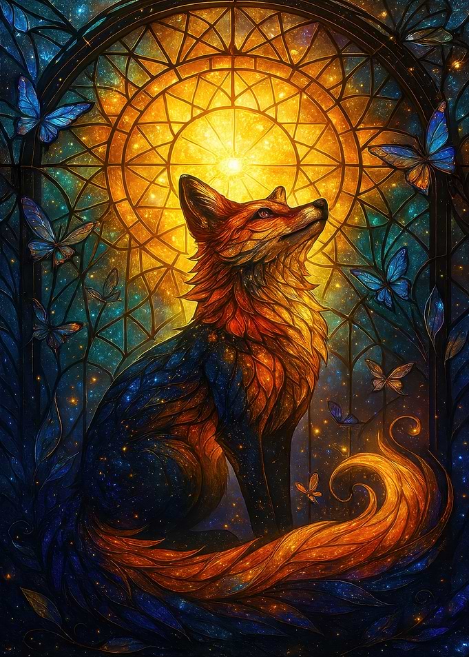 Fox and Butterflies Stained Glass Art