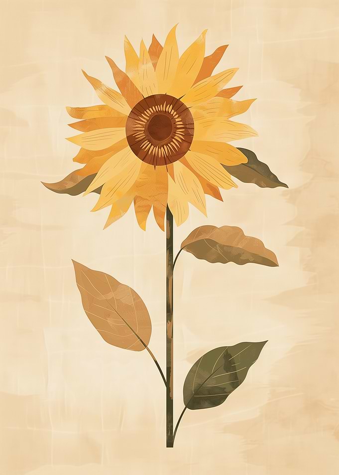 Sunflower Illustration on Beige Background