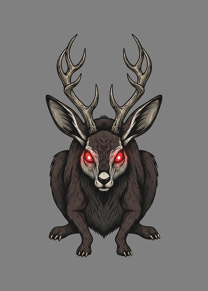 Jackalope with Glowing Red Eyes