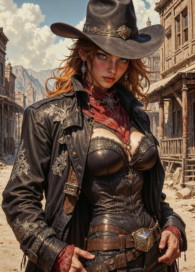 Intrepid Cowgirl of the Wild West: A Striking Frontier Portrait