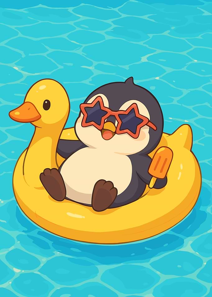 Cartoon Penguin on Duck Float