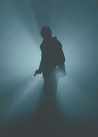 Silhouette with Gun in Fog