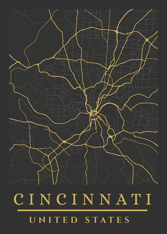Cincinnati, United States Map Art