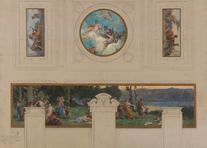 Mural Design with Figures and Landscape
