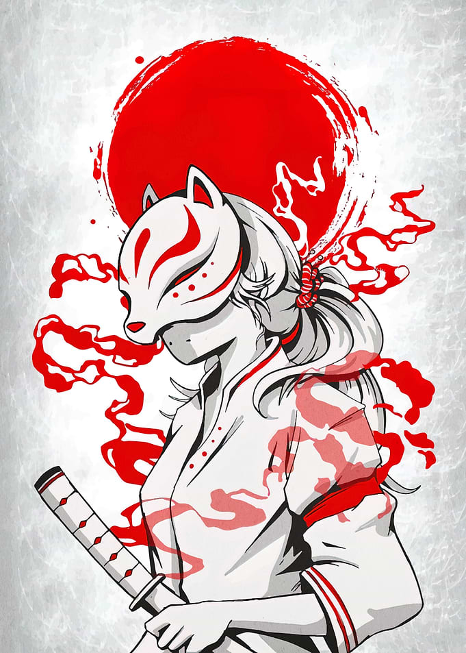 Fox Mask Warrior with Rising Sun