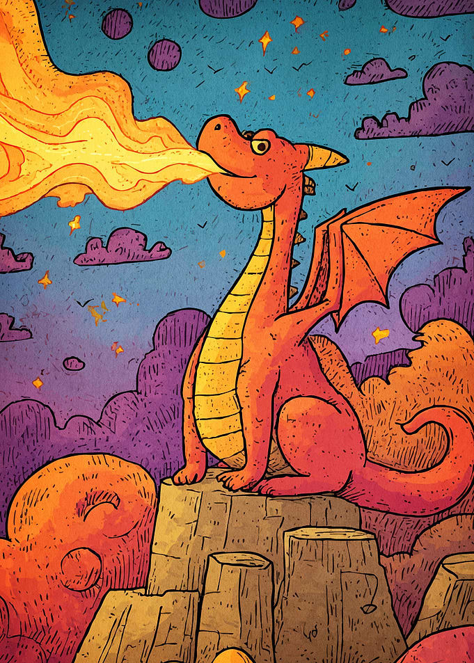Cartoon Dragon Fire Breath