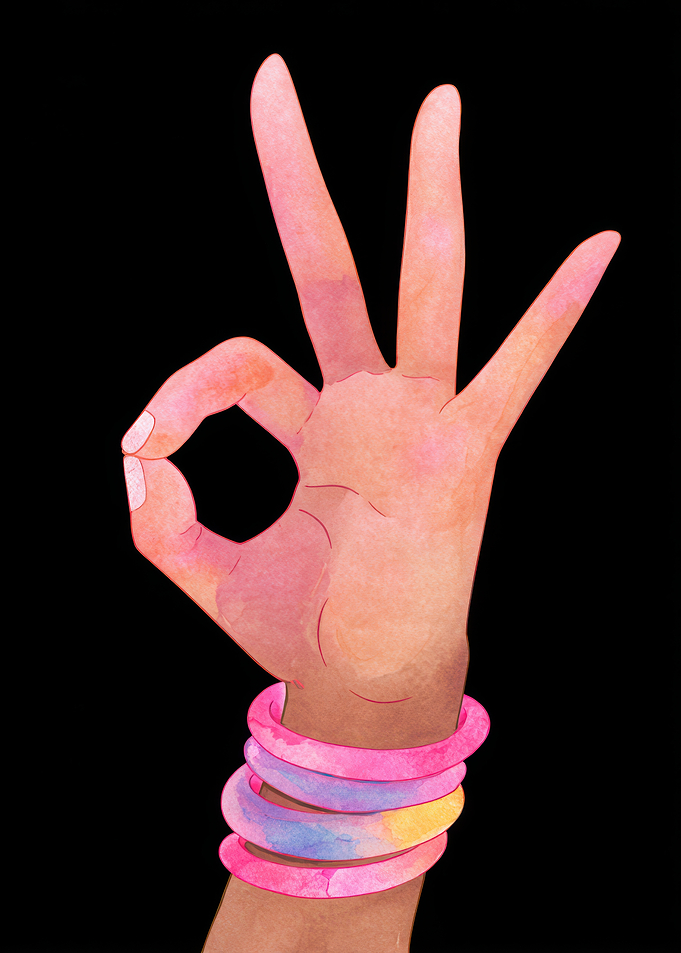 Watercolor Hand Gesture with Bracelets
