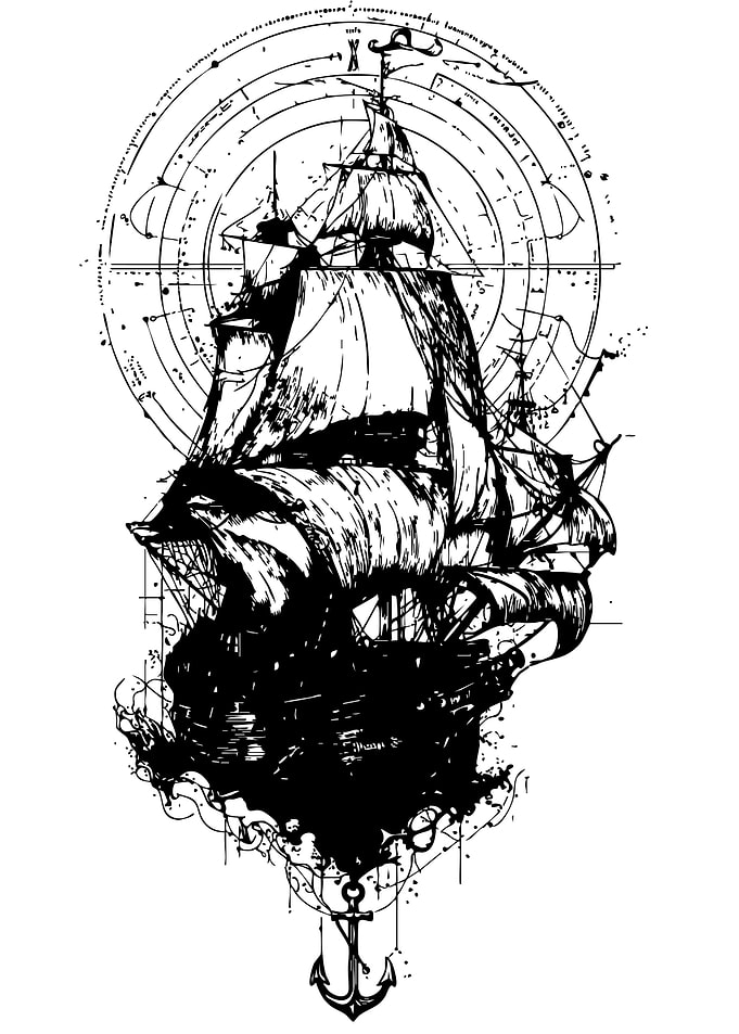 Black and White Ship Illustration