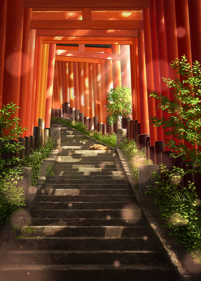Fushimi Inari Shrine Stairway Illustration
