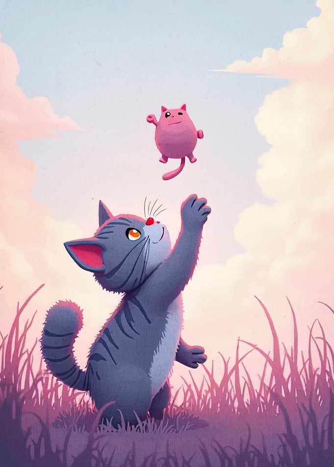 Cat Reaching for Pink Cat Toy