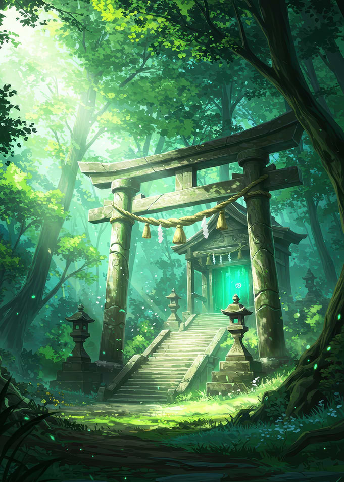 Forest Shrine with Torii Gate