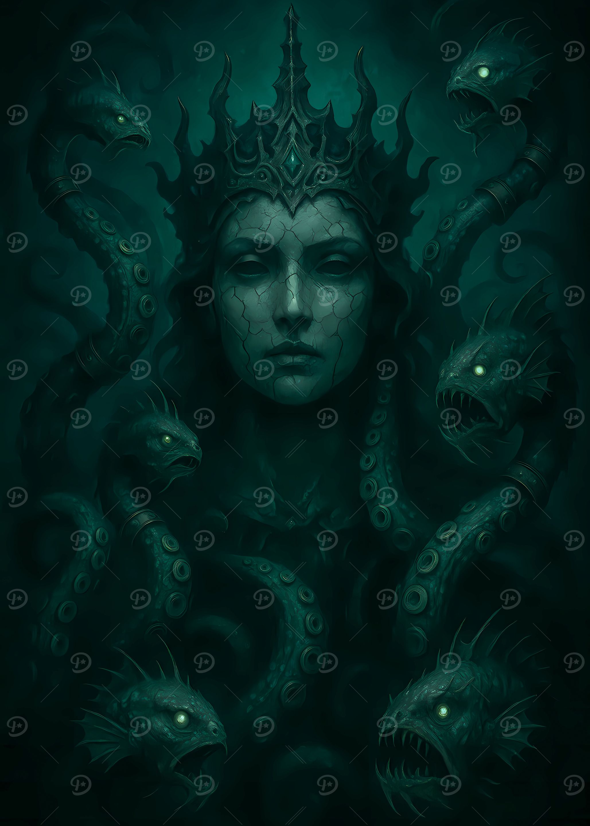 Sea Queen with Tentacles and Fish