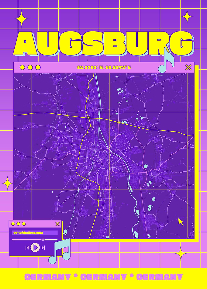 Augsburg Map Art - Retro Style