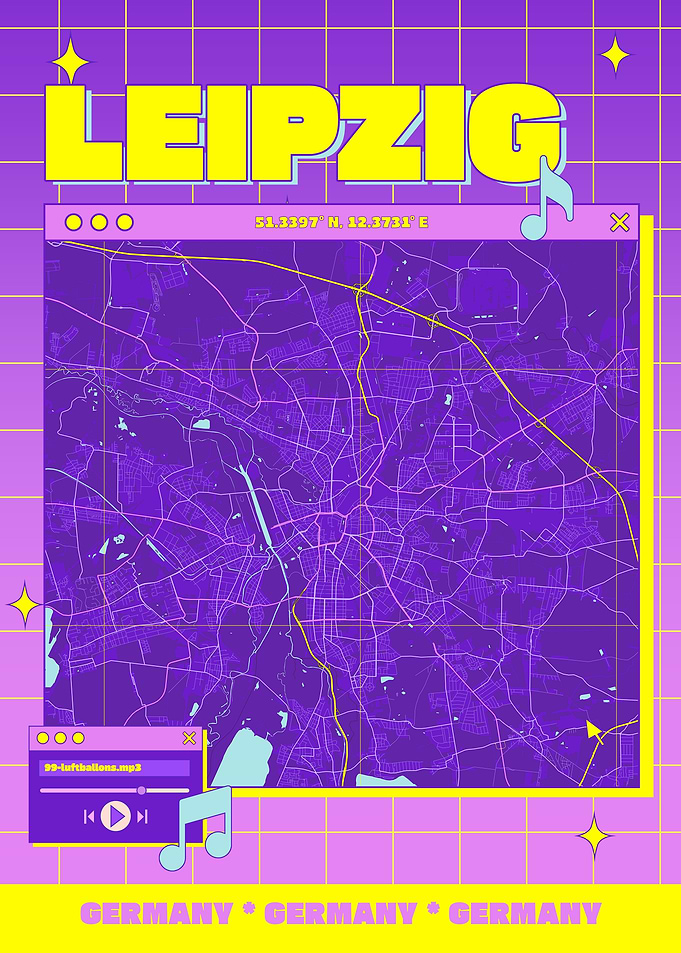 Leipzig Map Art with Retro Aesthetic