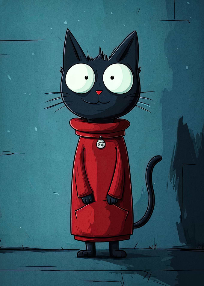 Cartoon Black Cat in Red Hoodie