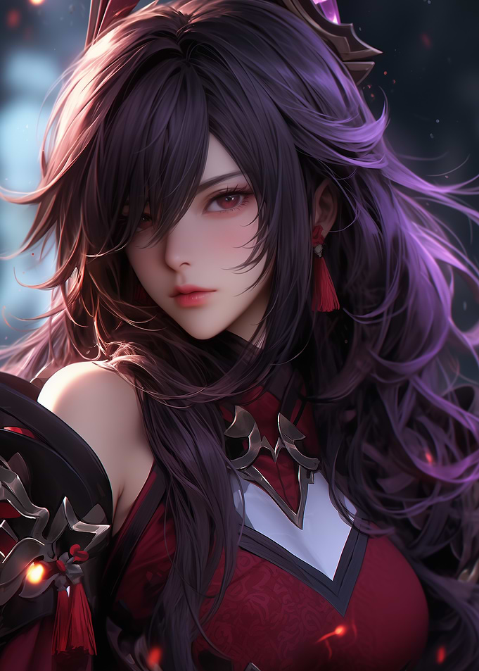 Anime Girl Portrait with Red Dress