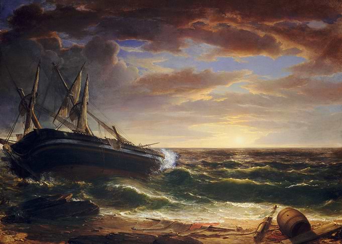 Shipwreck at Sunset Painting