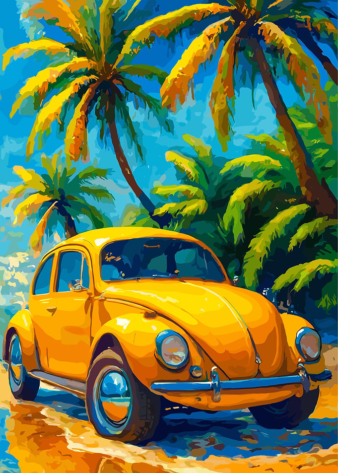 Yellow Beetle on Tropical Beach