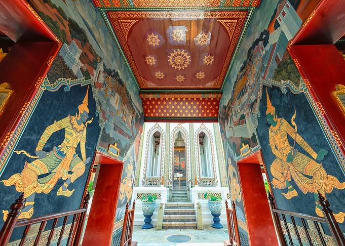 Ornate Temple Interior with Mural Art