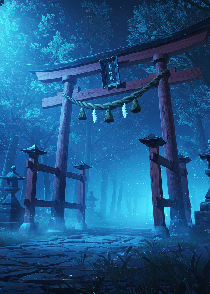 Japanese Torii Gate in Forest