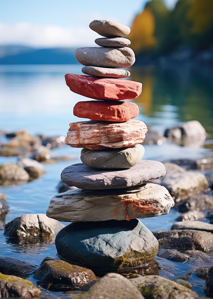 Balanced Stone Cairn by the Water