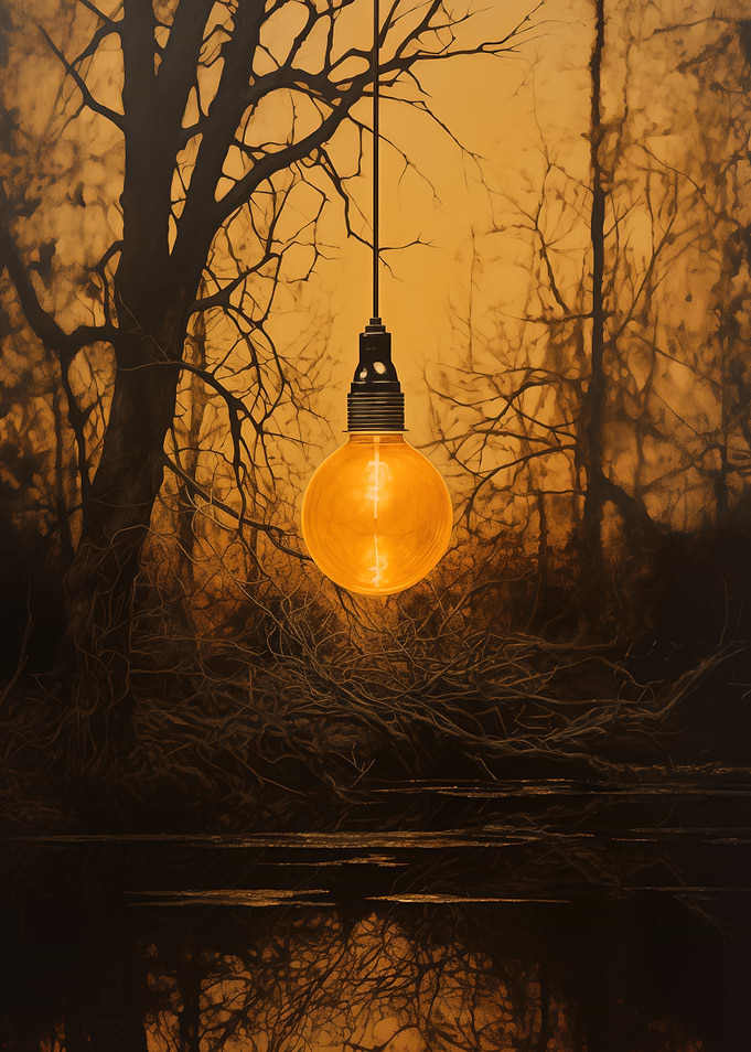 Illuminated Bulb in Forest
