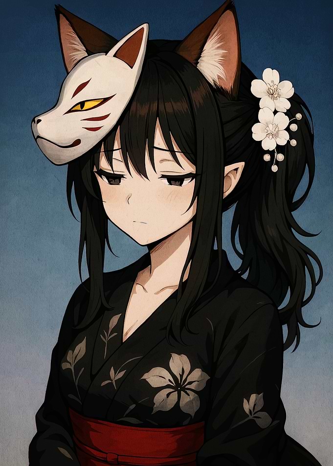 Anime Girl with Fox Mask