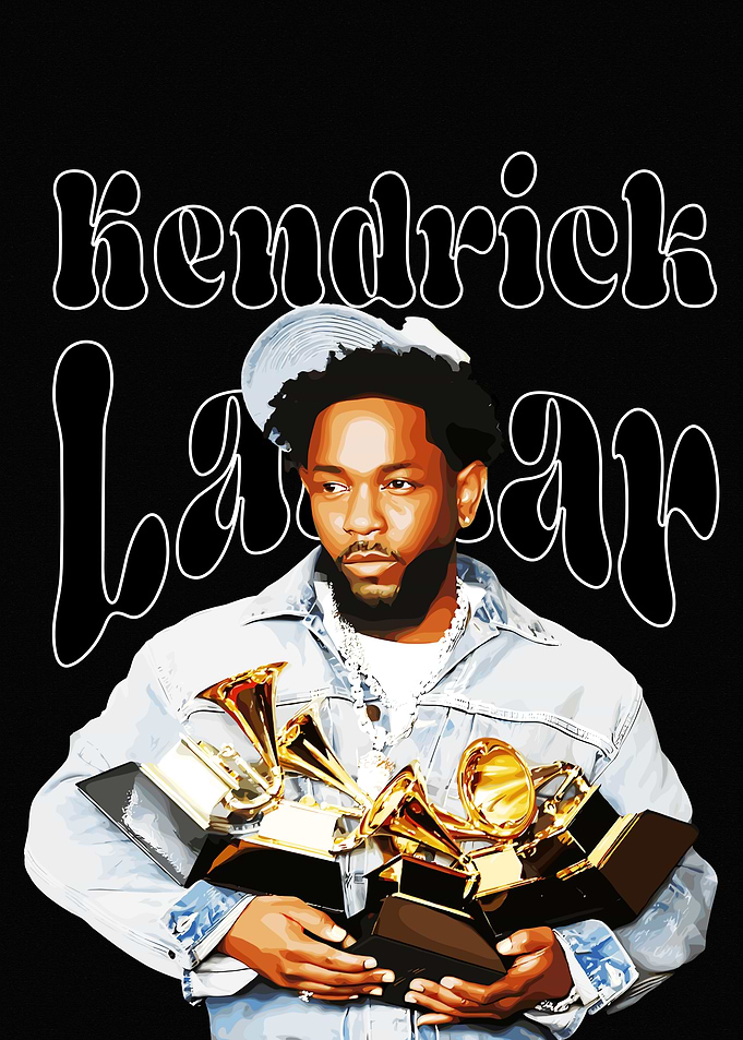 Kendrick Lamar with Grammy Awards