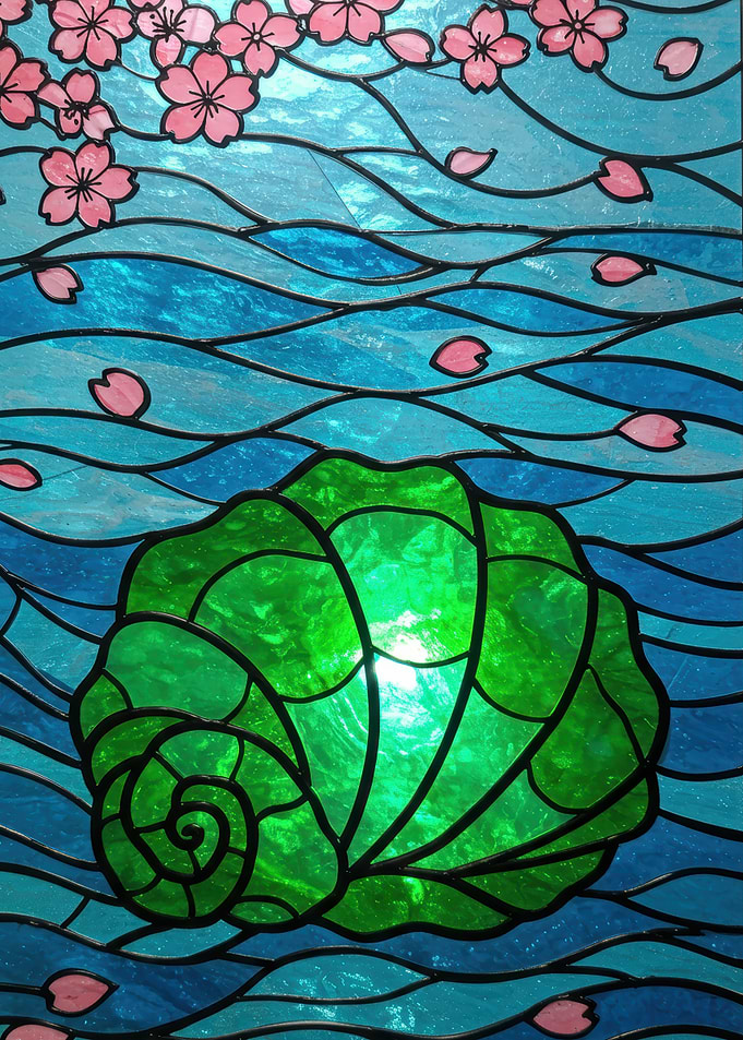 Stained Glass Shell and Cherry Blossoms