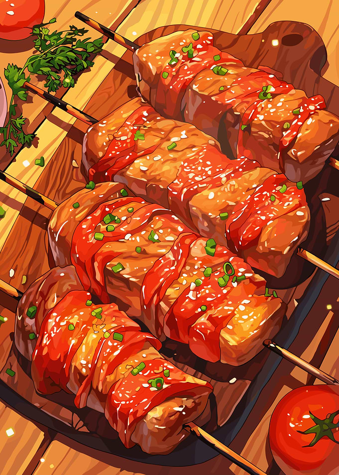 Grilled Meat Skewers with Sauce