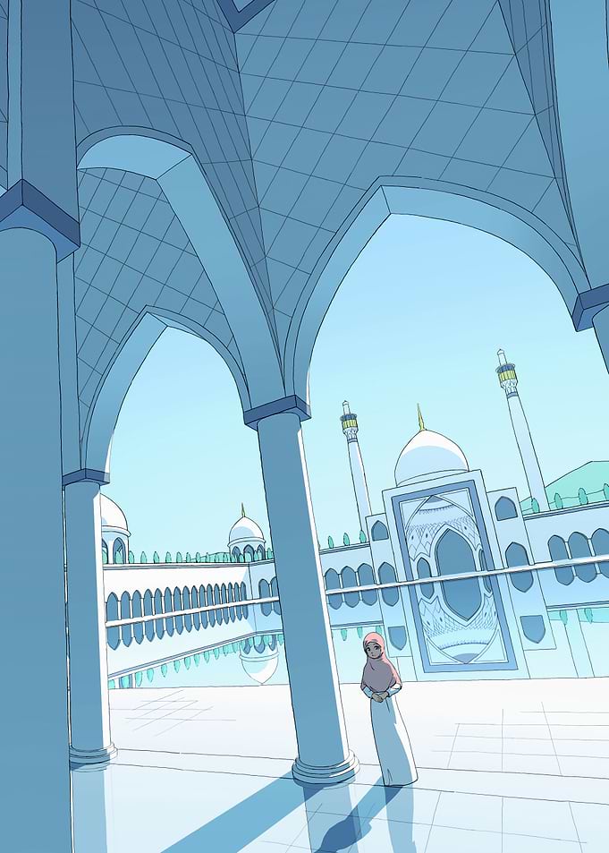 Mosque with Woman in Hijab